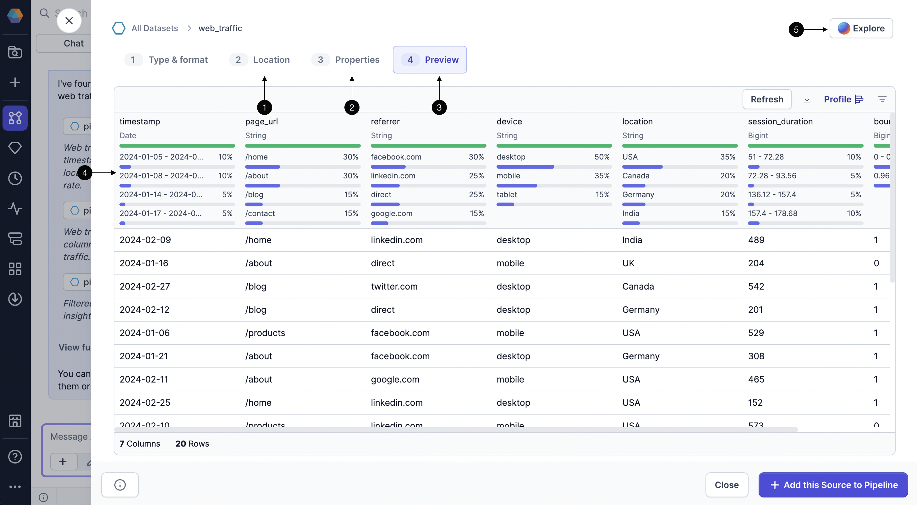 Preview dataset UI