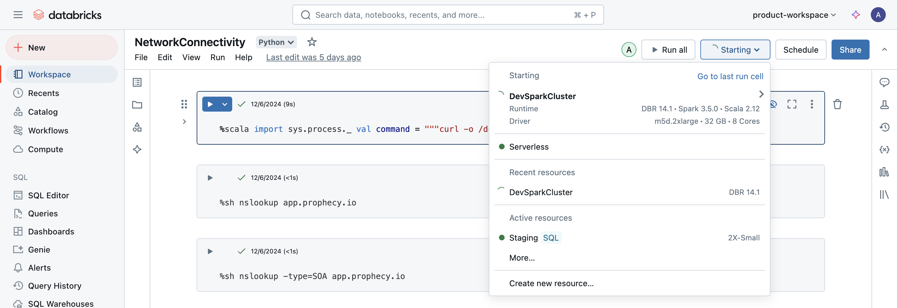 Notebook attach to cluster example