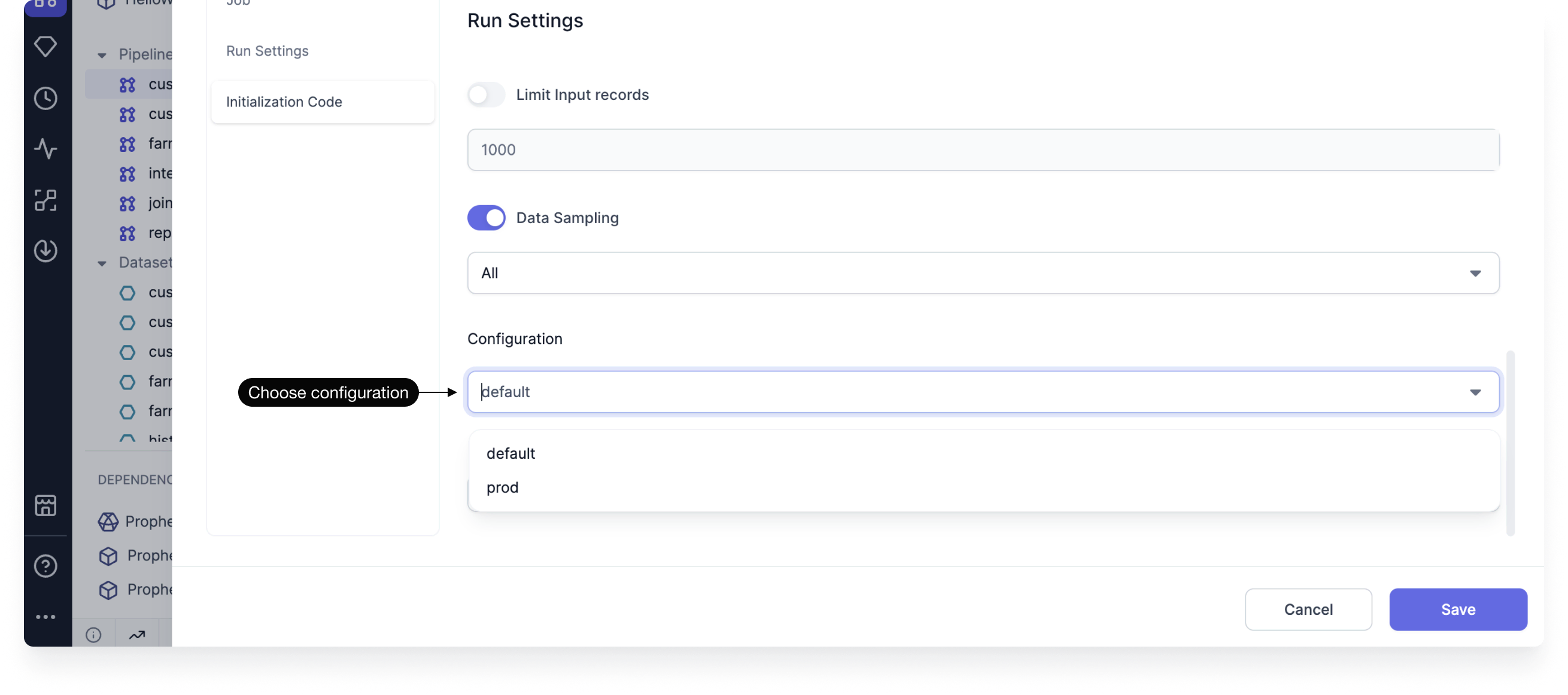 Choose config for interactive run