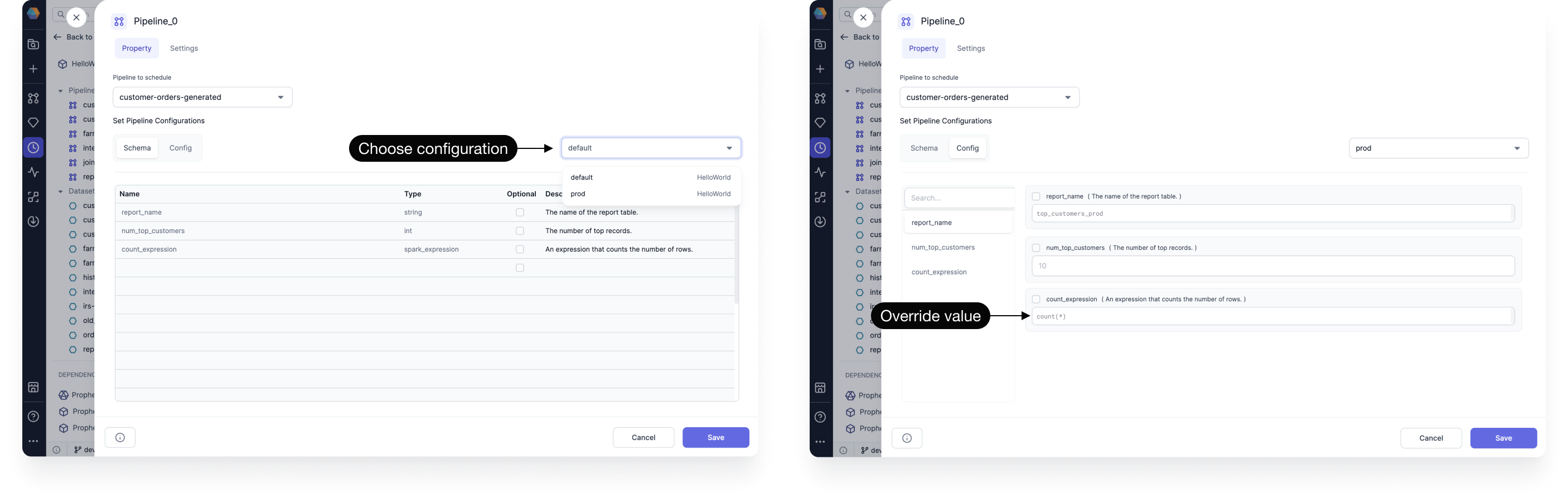 Choose config for job execution