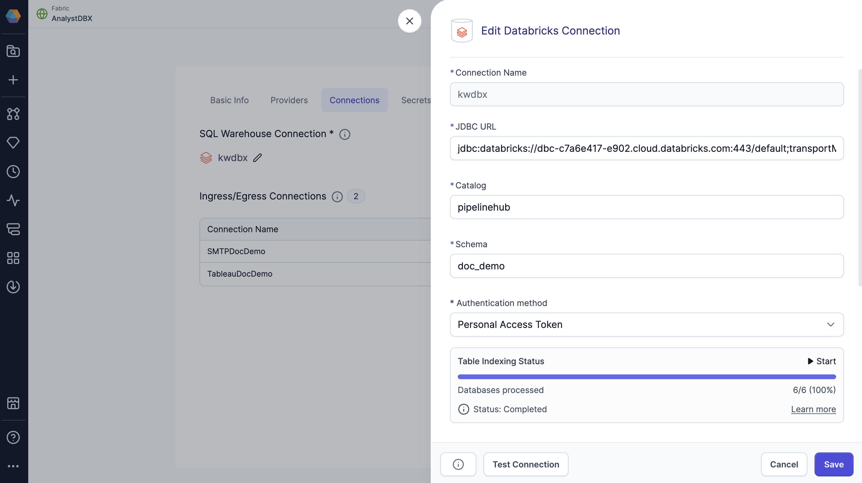 Databricks connection reindex