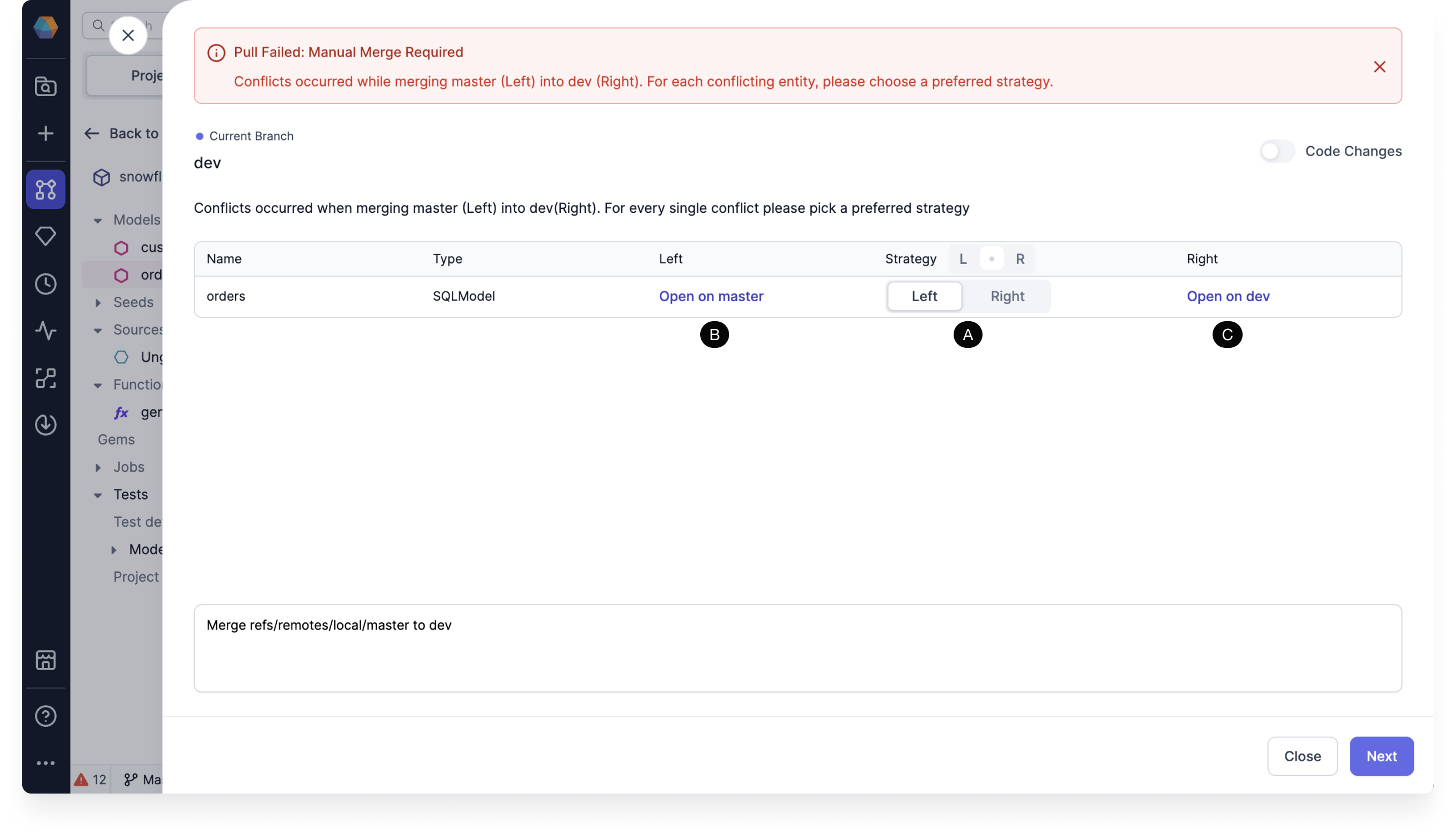 Choose a Git conflict manual merge