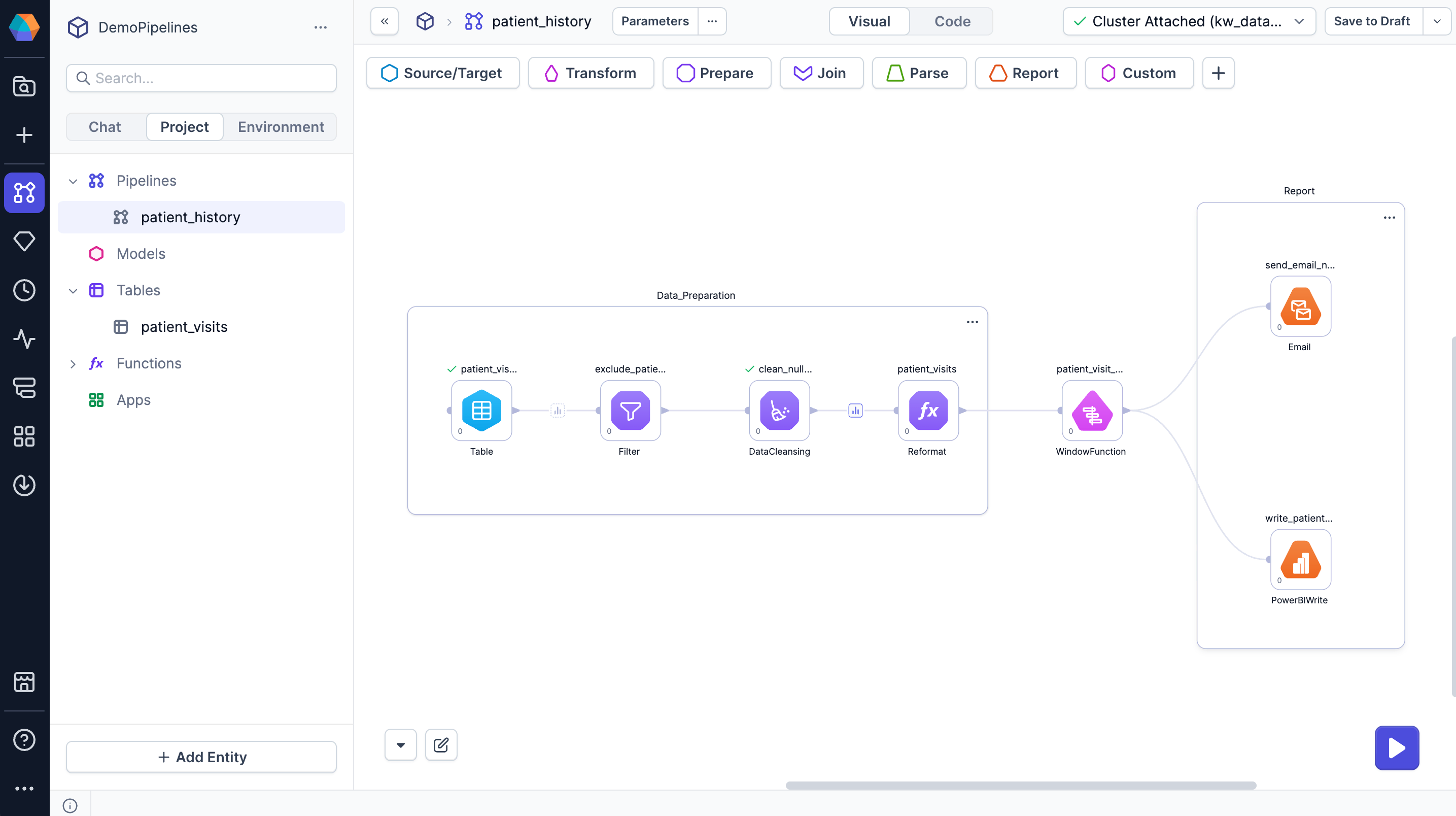 Pipeline grouped into two visual containers