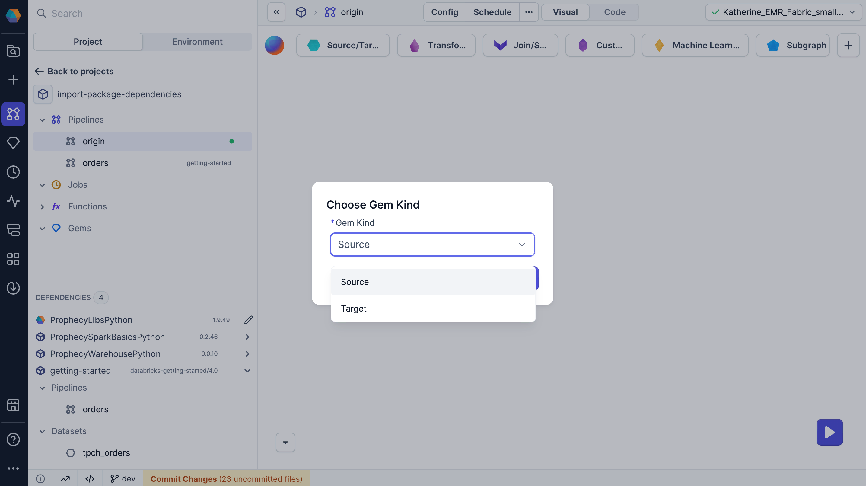 Import dataset dialog