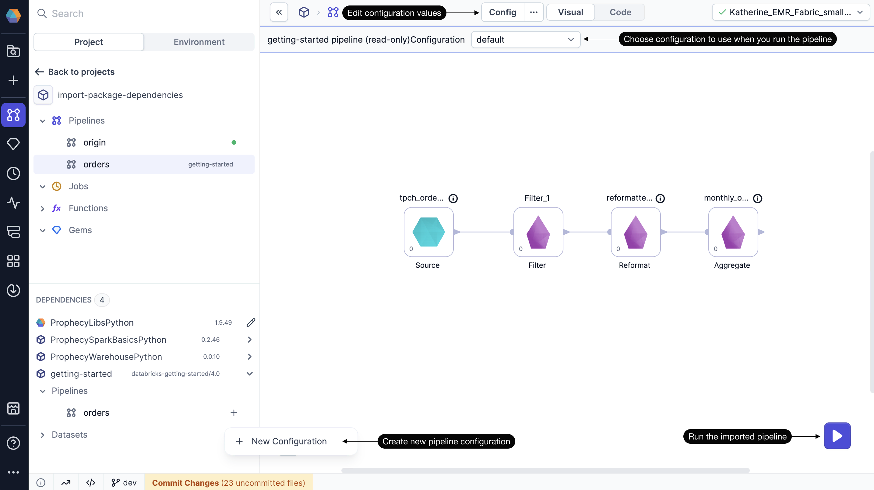 Add new config to imported pipeline