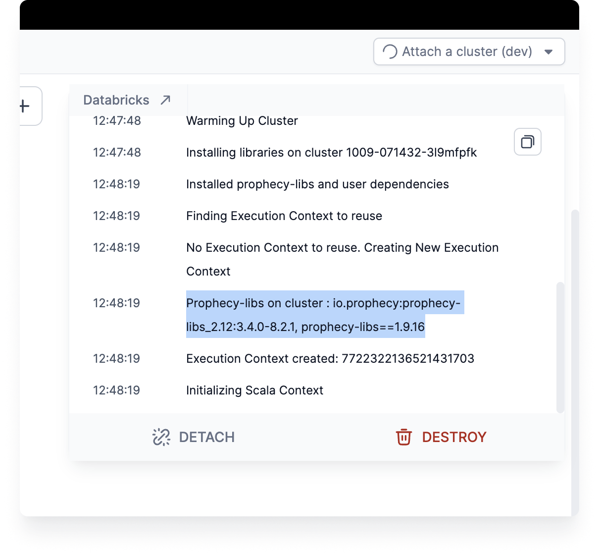 Prophecy libs version in the Fabric cluster