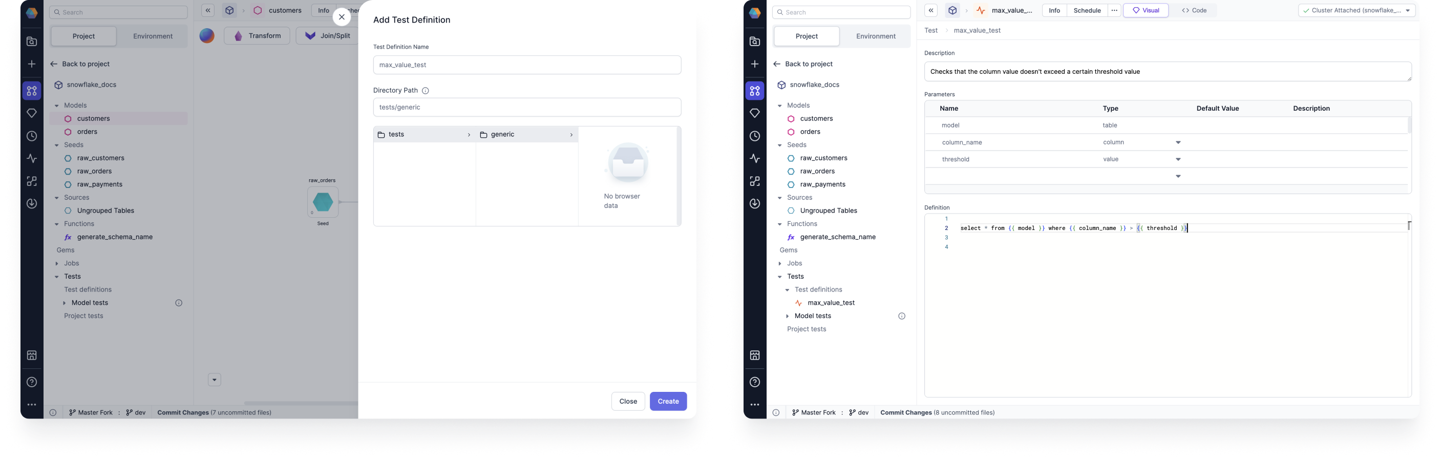 Create a new model test definition