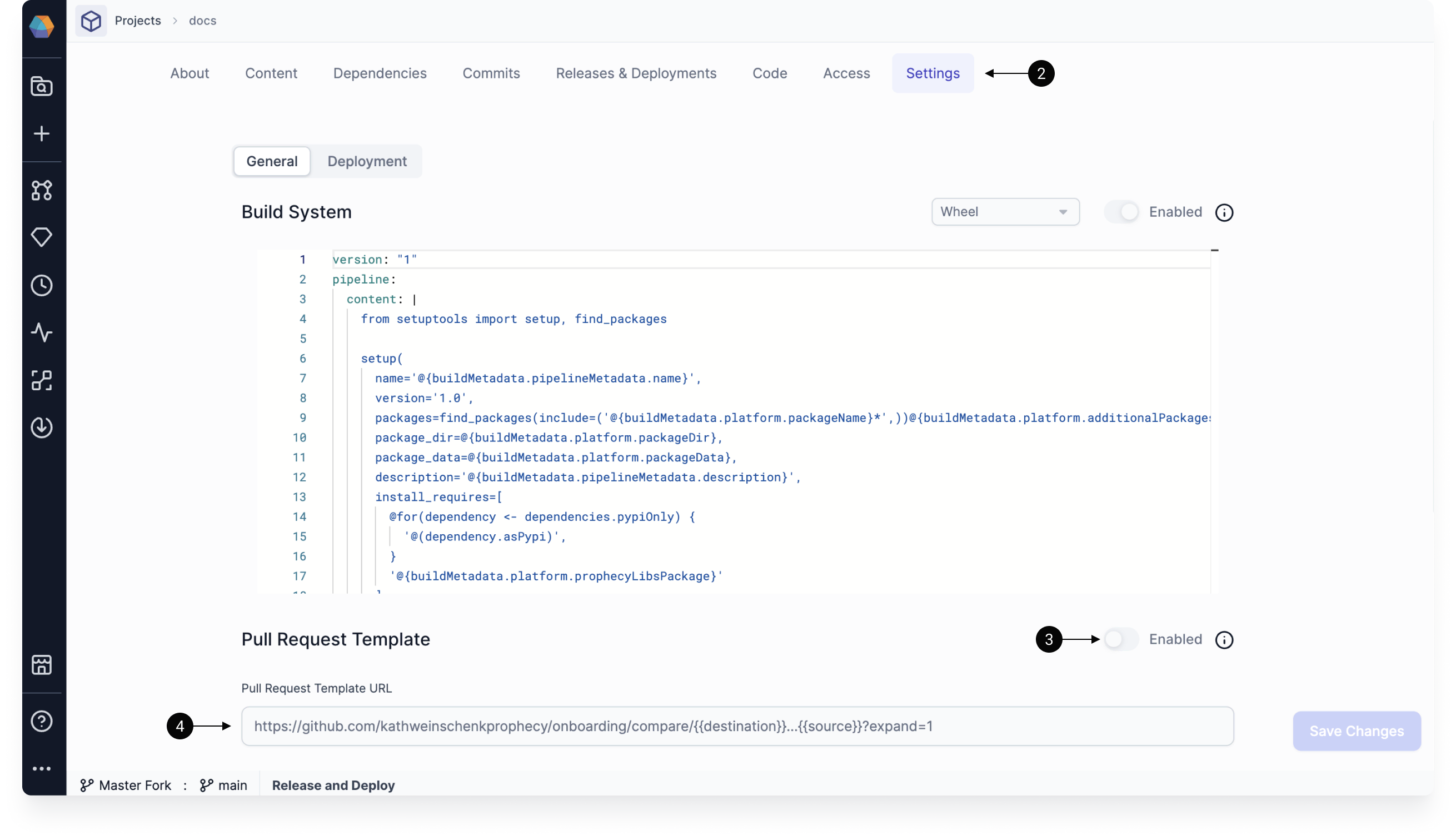 PR template settings