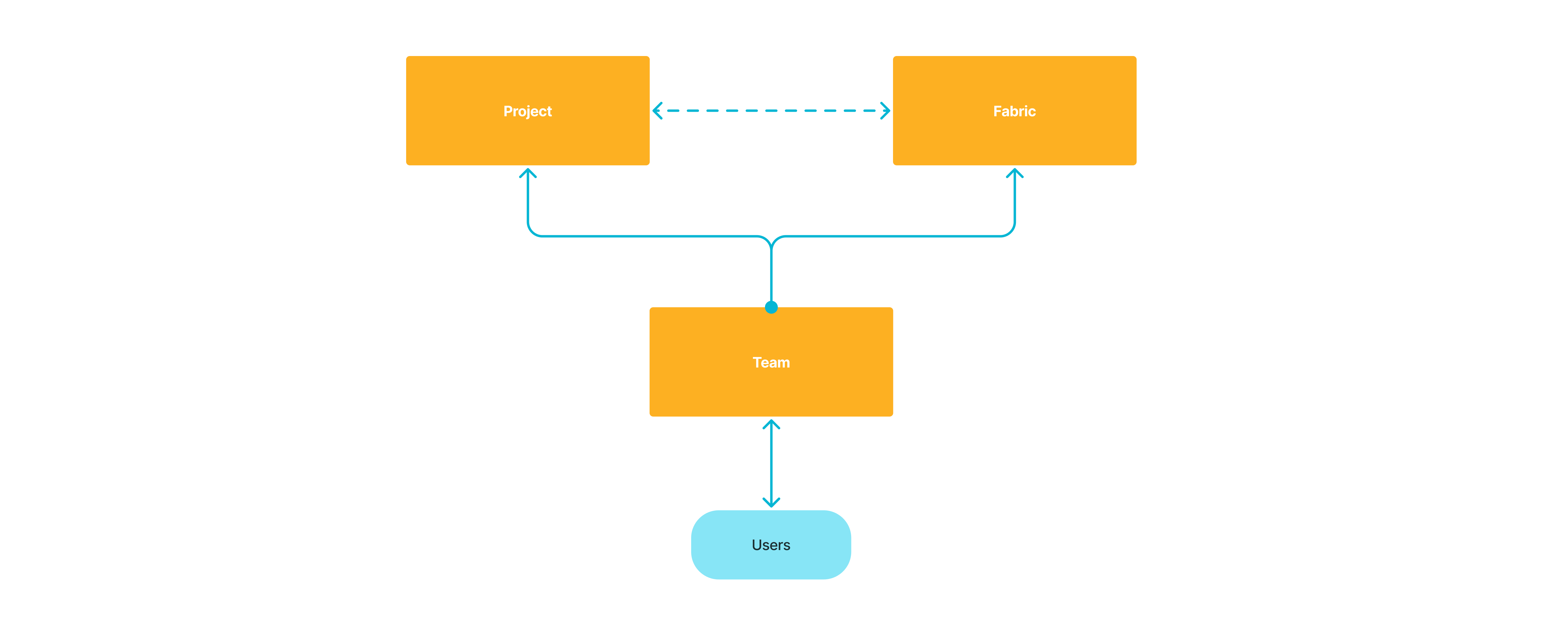 Relationship between users, teams, projects, and fabrics