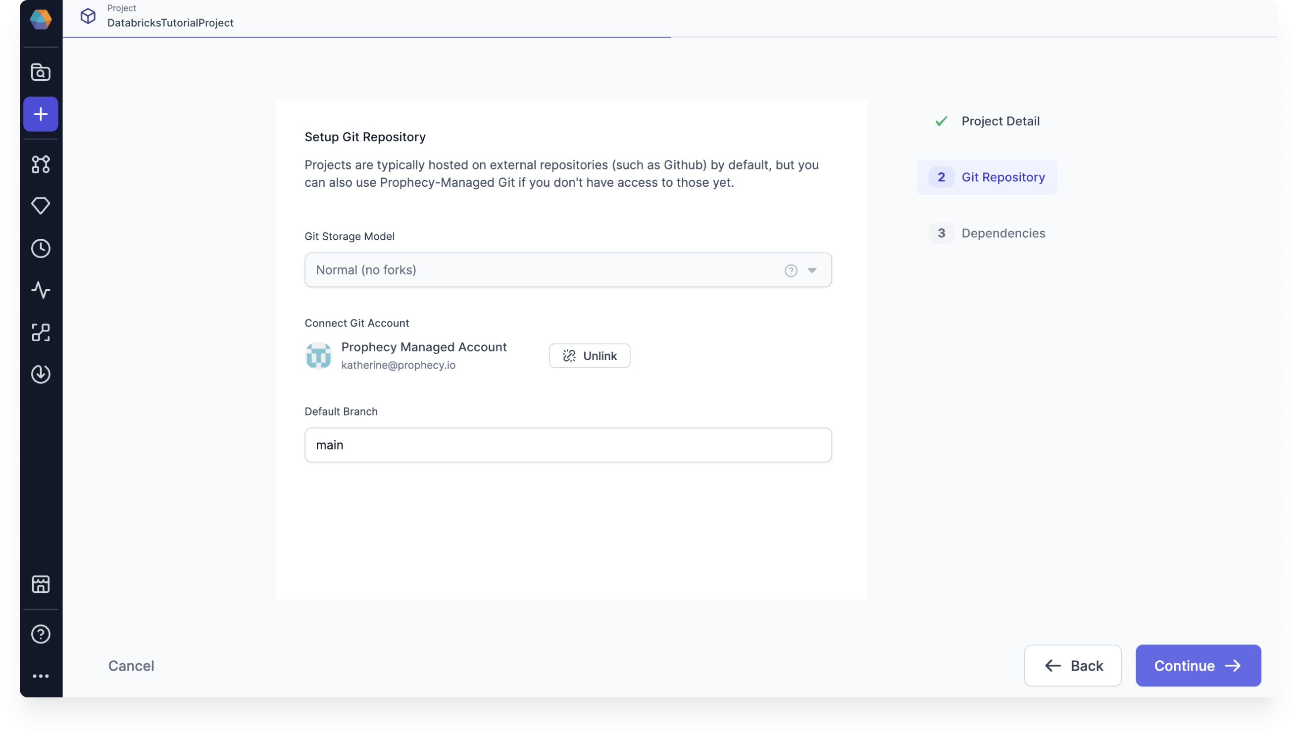 Prophecy project Git connection