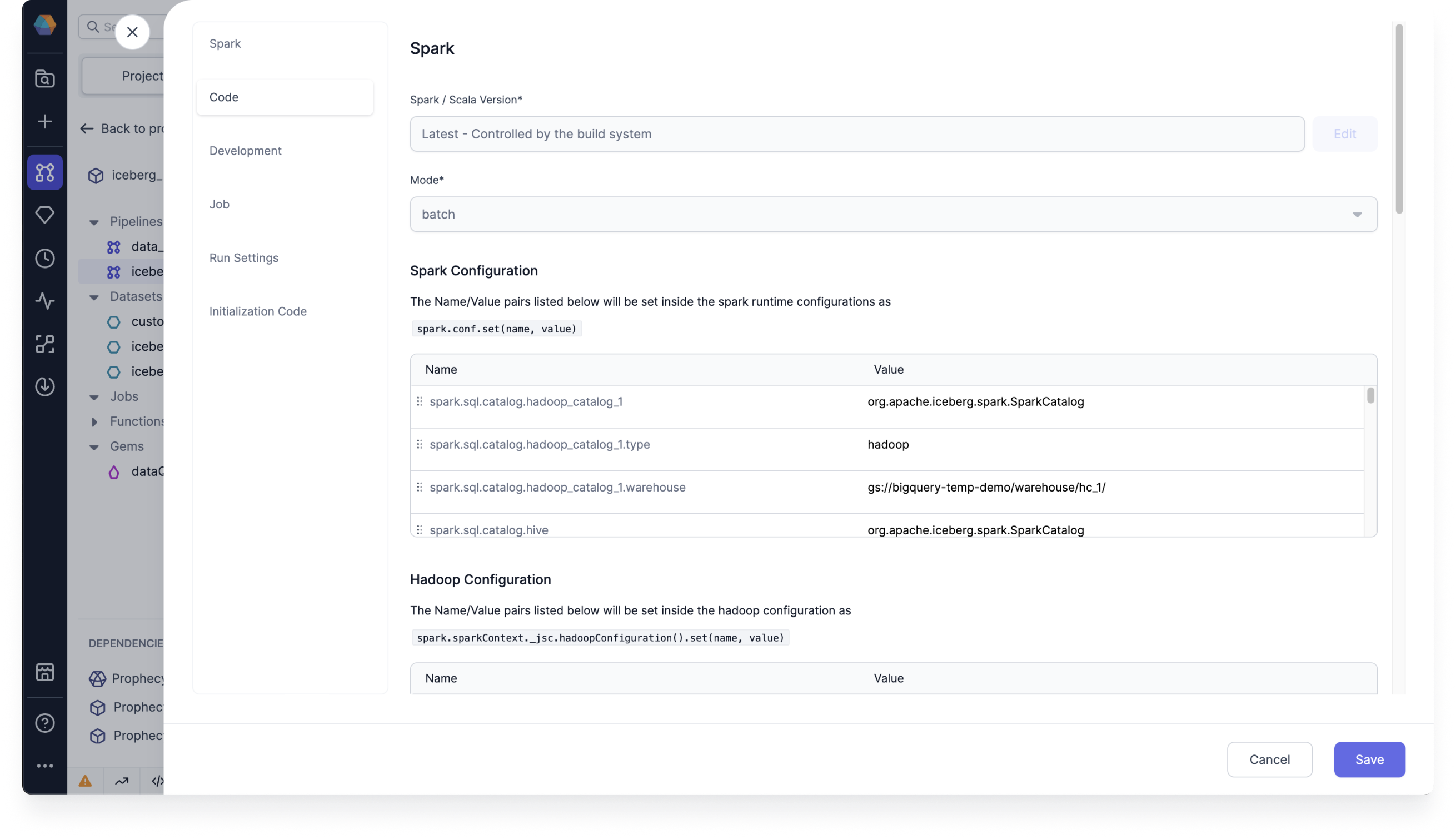 Spark Pipeline Settings