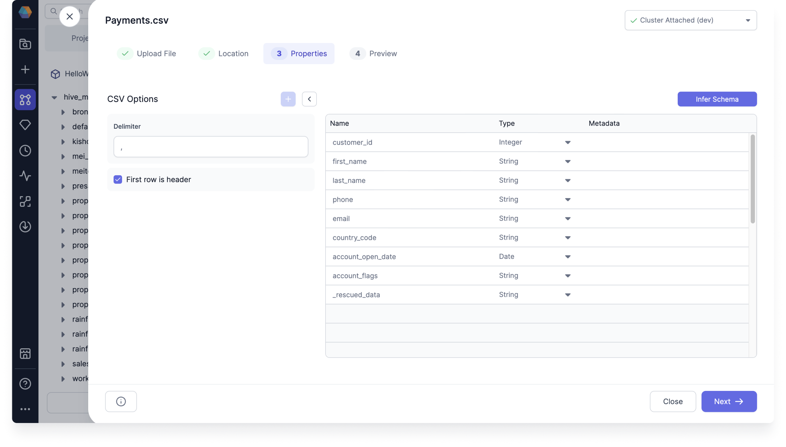 Configure the table properties