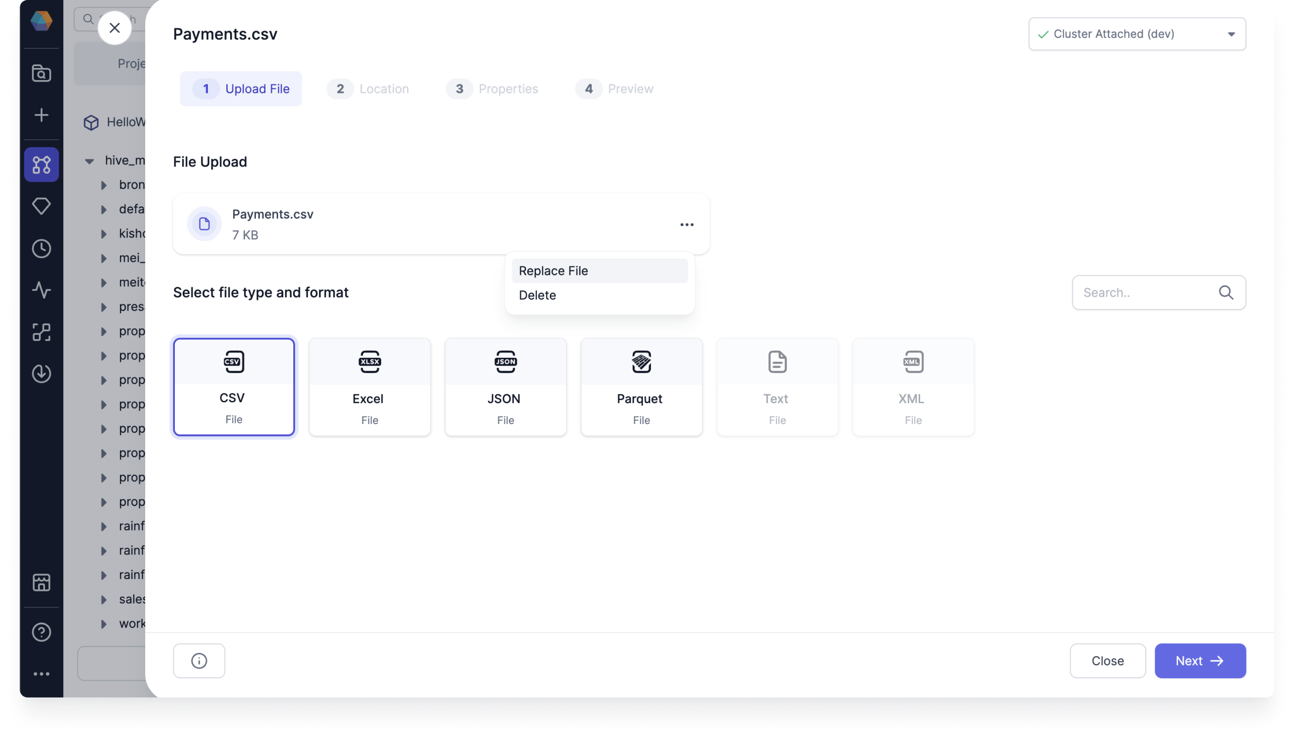 Select your file type and format