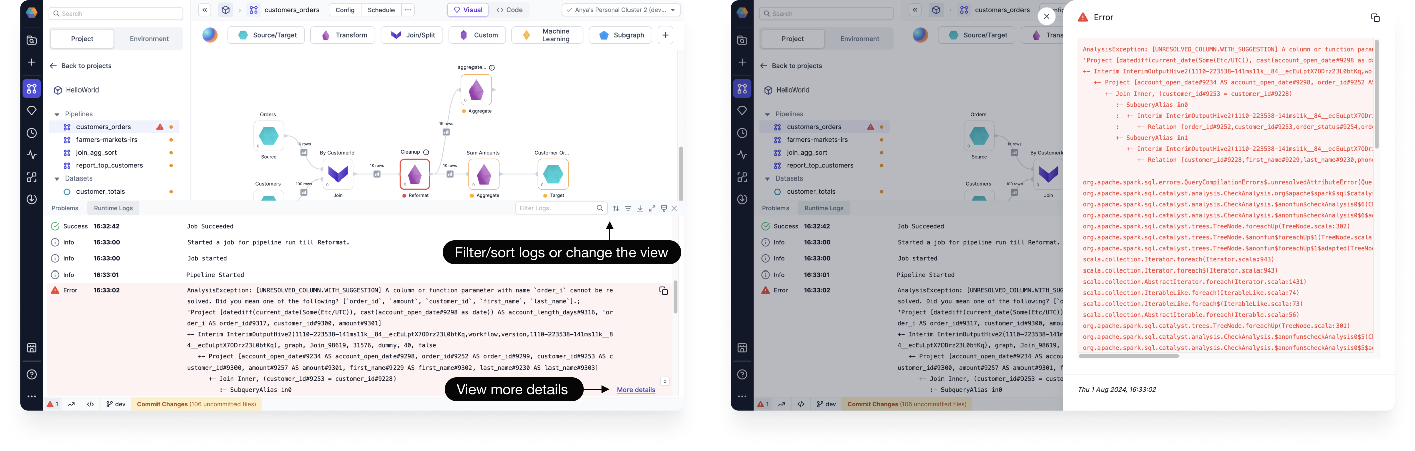 View runtime logs